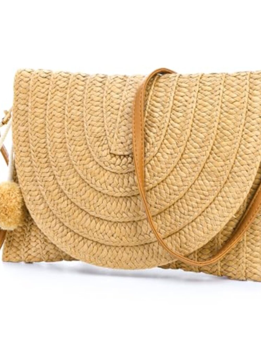 Hand-woven Straw Shoulder Bag Detachable Strap Envelope Clutch